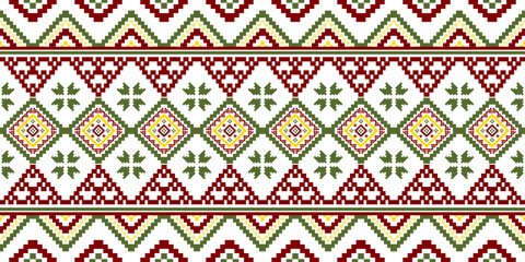 Southwest Native seamless pattern ethnic tribal Pixel Art Aztec geometric Navajo Native American fabric colorful design vector for textile print