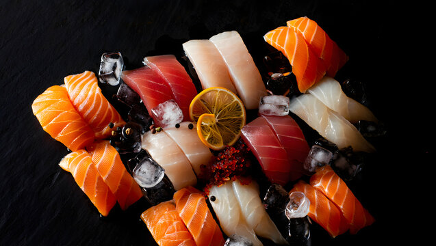 Colorful sushi rolls with chopsticks - Powered by Adobe