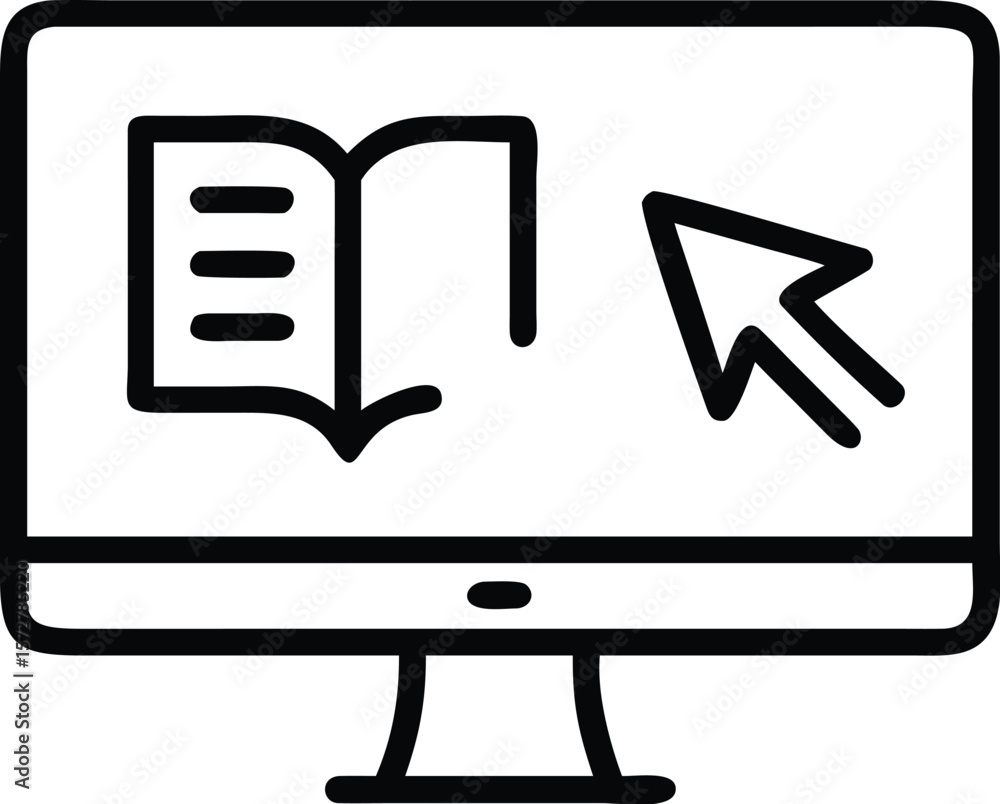 Poster computer monitor with open book and cursor icon screen 1