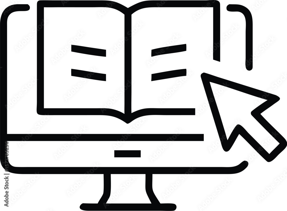 Poster computer monitor with open book and cursor icon technology