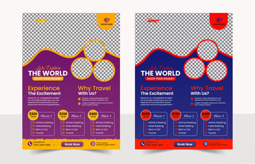 Travel Sale Flyer layout, with creative poster travel flyer editable template design bundle set, clean and modern flyer design for travel agency.