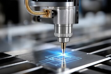 Precision laser engraving machine etching patterns on metal surface