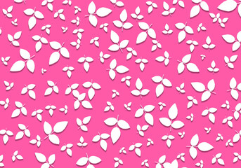 Pink Background with White Leaves Pattern or Seamless Leafy Pattern in Pink and White