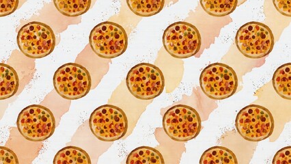 seamless watercolor pattern with round pizza