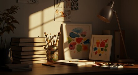 Sunlit Artist's Workspace A Creative Haven Filled with Inspiration