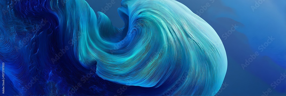 Poster abstract blue and teal wave design with textured lines and gradient background creating depth and mo