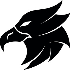 Fototapeta premium Stylized black eagle head silhouette with sharp features isolated on white background