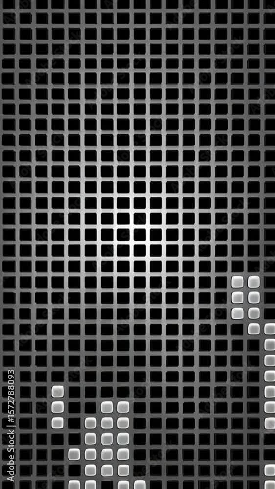 Poster textured black grid pattern with varying square shapes and light generative ai