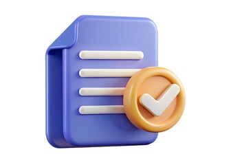 3d rendered document icon with a green checkmark inside a circle