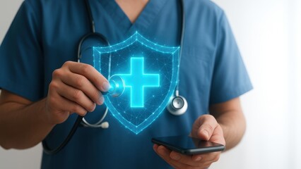 Healthcare Protection Doctor with Digital Shield