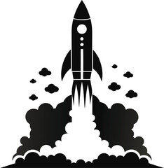 rocket launch vector black silhouette illustration