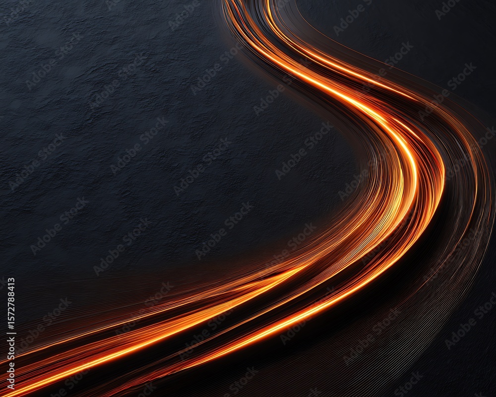 Poster Abstract dark background with curved golden light trails creating a dynamic and modern design element