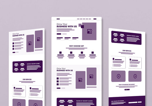 Modern Wireframe Landing Page Template Design Layout