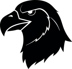 Stylized black eagle head silhouette with sharp features isolated on white background silhouette