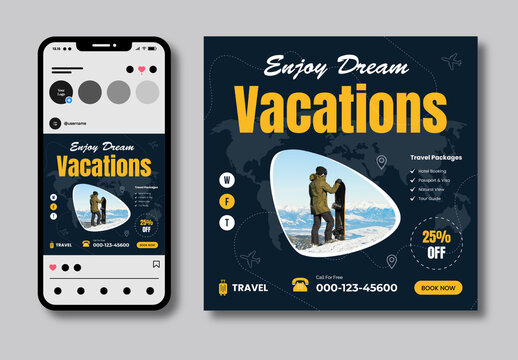 Vacation Holiday Tour Social Media Travel Post Template