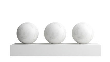 Title: Three Spherical Objects Arranged in a Row on White Background Artistic Illustration