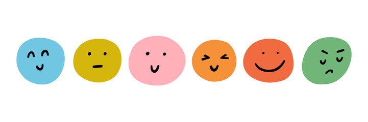 Fototapeta premium Happy Smile Face Cartoon Icon Set. Abstract Cute Emoji People. Vector Doodle Illustration