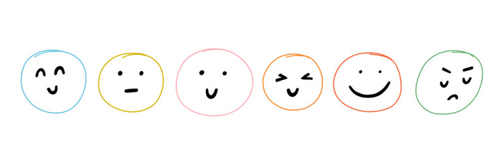 Fototapeta premium Happy Smile Face Line Set. Hand Doodle Smiley Emoji. Sketch Doodle Vector Illustration