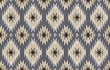 Navajo pattern.Diamond shape on grey background.Geometric shape.Brown and beige.Zigzag pattern.Seamless.Triangle shape.DIgital design.Illustration.Line.Design for clothes.Carpet.Printing. Knitting