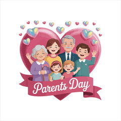 Happy Parents with Children Clip Art | Family Love Illustration | Smiling Mom and Dad Cartoon
