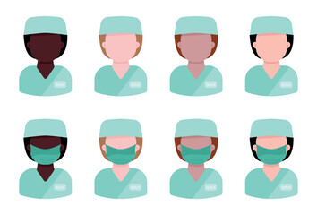 A set of Doctor icon in uniform. Vector