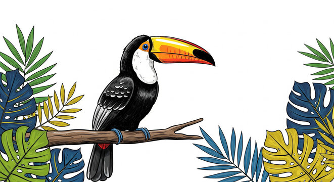 Tropical paradise artwork. Tropical bird with palm tree graphic print design. Enjoy beach life. Summer vibes artwork. Enjoy summer day. Toucan paradise artwork. - Powered by Adobe