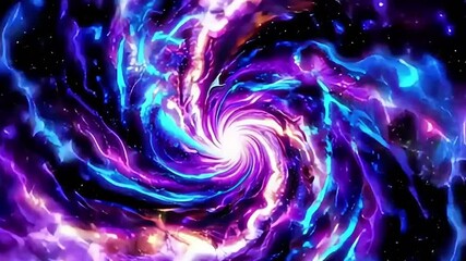 Abstract blue fractal with glowing spiral galaxy and vortex wave patterns - Powered by Adobe