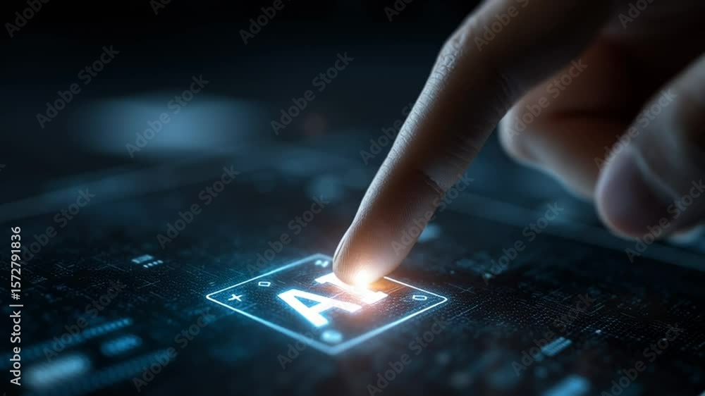 Poster glowing ai symbol with interactive touch effect generative ai