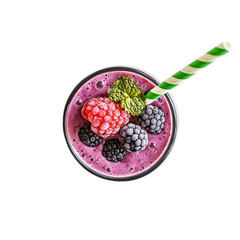 pinkish purple smoothie with a few berries
