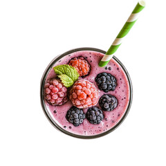 pinkish purple smoothie with a few berries
