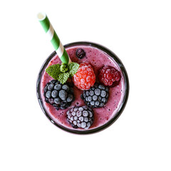 pinkish purple smoothie with a few berries
