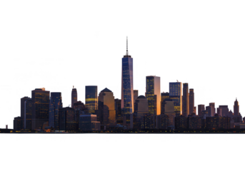 A stunning evening cityscape of manhattan with illuminated skyscrapers creating a captivating urban panorama isolated on transparent background