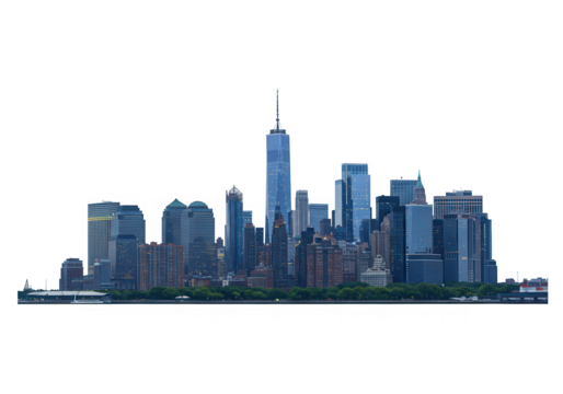 The iconic manhattan skyline featuring towering skyscrapers against a clear sky, showcasing urban architecture isolated on transparent background