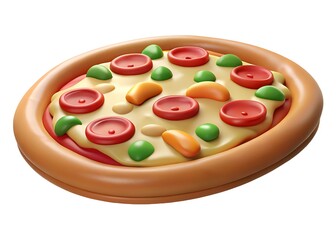 Stylized 3d render of a delicious pizza with pepperoni and green peppers