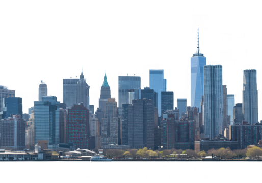 The iconic skyline of new york city presents a captivating view of its towering skyscrapers and urban landscape isolated on transparent background