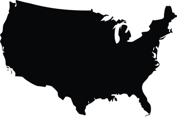 usa map vector black silhouette illustration on white