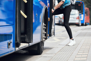 Blue bus for public transportation on city streets. © astrosystem