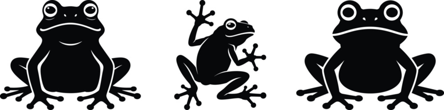 Black and white logotype frog silhouette design - Isolated frog silhouette
