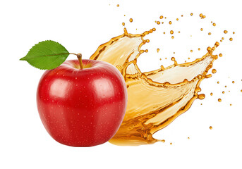 A vibrant red apple with a splash of juice creates a refreshing and healthy image on a transparent background