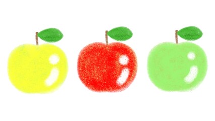 赤、青、黄色、カラフルリンゴのかわいい手書きイラスト。