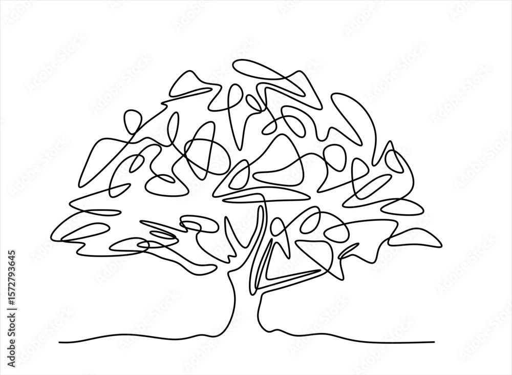 Poster continuous line drawing of tree on white background. editable stroke. hand drawn one line vector.