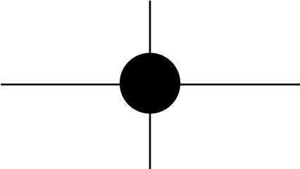 Black circle with four straight black lines extending outward from the center, forming a crosshair or target-like symbol on a white background.