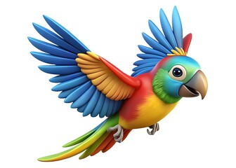 Fototapeta premium Joyful cartoon parrot with vibrant blue wings and red yellow green body in flight