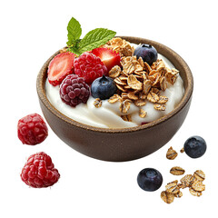 Delicious Creamy Yogurt With Granola And Almonds In Bowel
