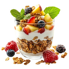 Delicious Creamy Yogurt With Granola And Almonds In Bowel
