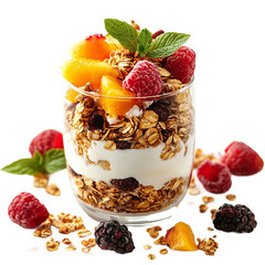 Delicious Creamy Yogurt With Granola And Almonds In Bowel
