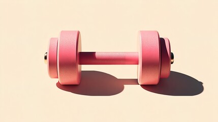 Clean modern illustration pink dumbbell casting gentle shadow on neutral background. Perfect for use in gym posters, personal training promotions and health articles