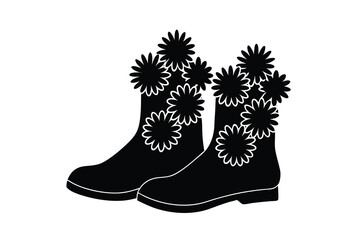 Blue daisy filled garden boots whimsical floral accent vector art illustration
