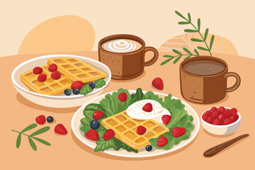 A vibrant vector illustration of a delicious brunch spread.