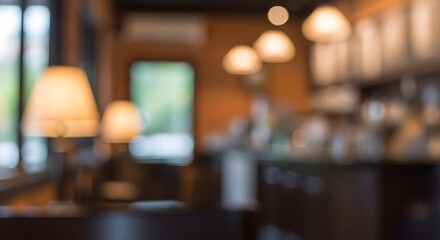 Blurred Interior View of Cafe with Lamps
